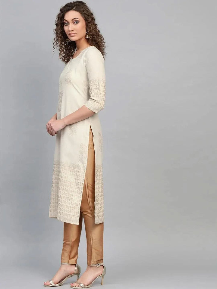 Grey Printed Cotton Kurta - Libas