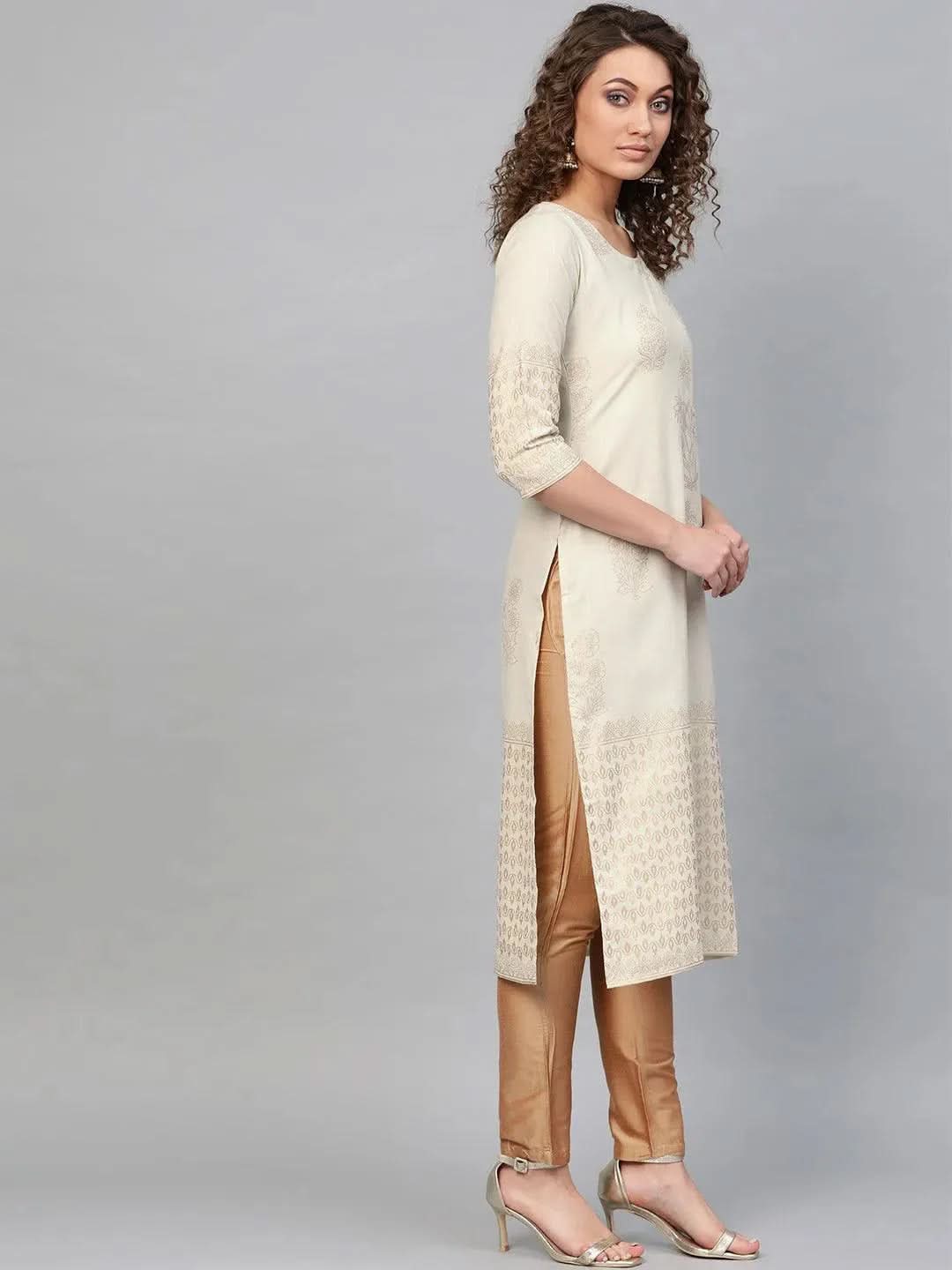 Grey Printed Cotton Kurta - Libas