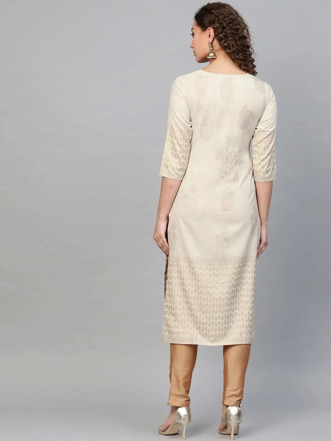 Grey Printed Cotton Kurta - Libas