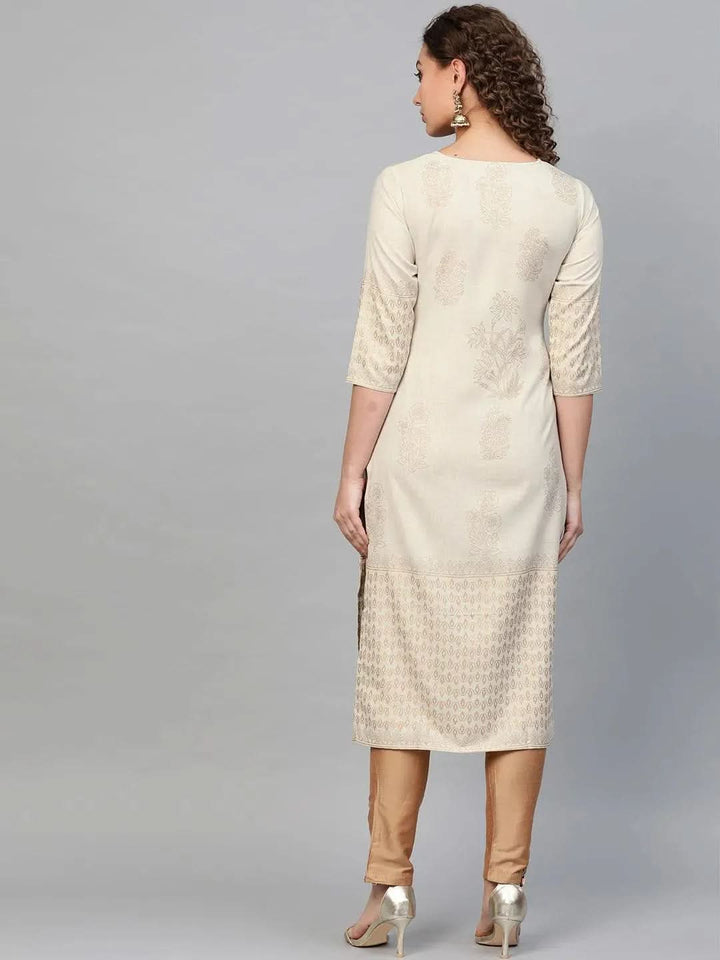 Grey Printed Cotton Kurta - Libas