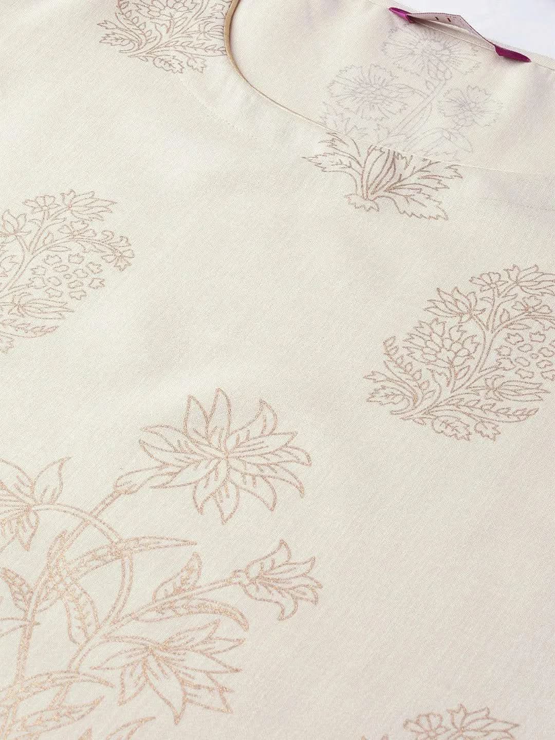 Grey Printed Cotton Kurta - Libas