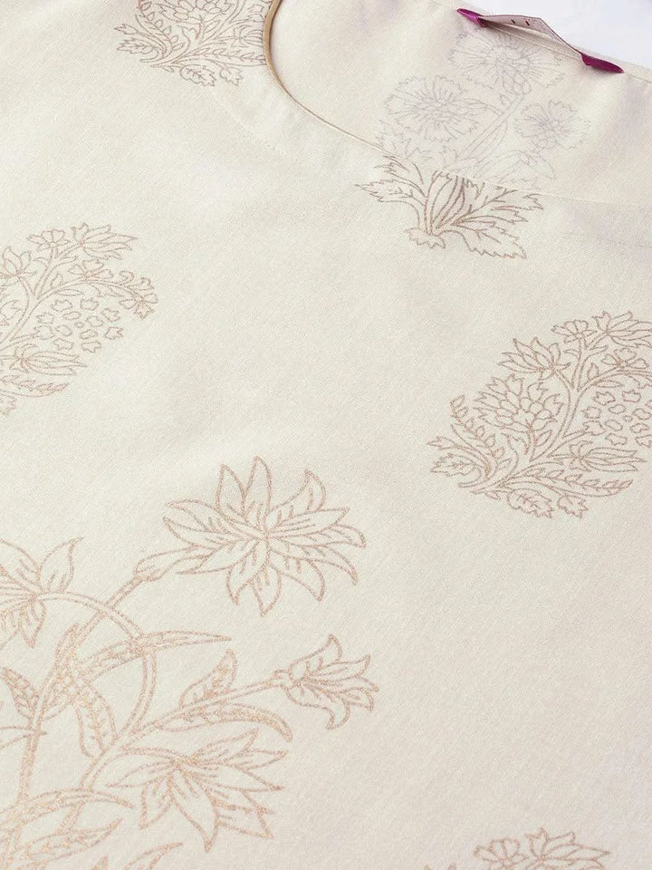 Grey Printed Cotton Kurta - Libas