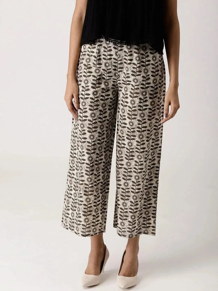Grey Printed Cotton Palazzos - Libas