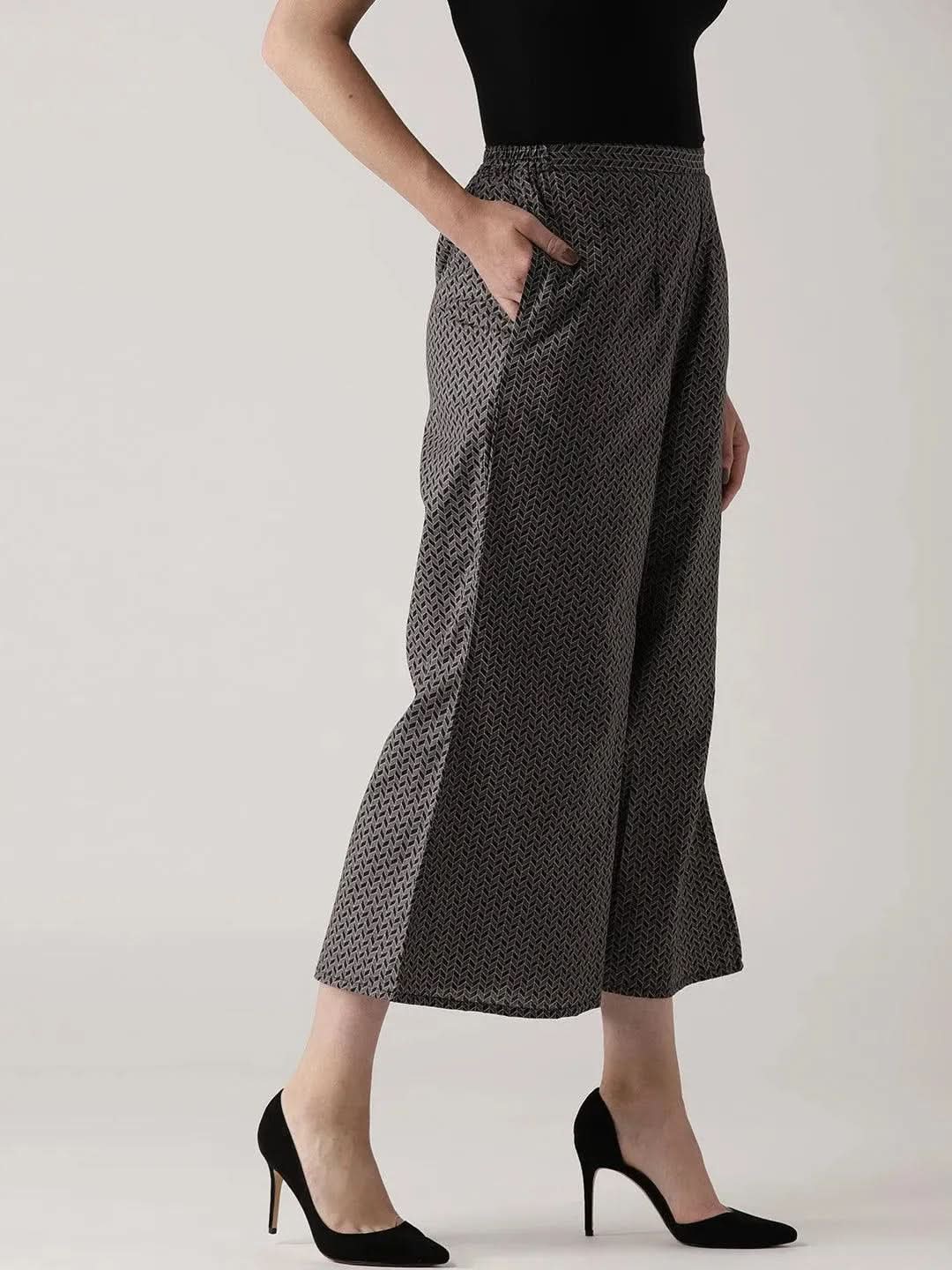 Grey Printed Cotton Palazzos - Libas