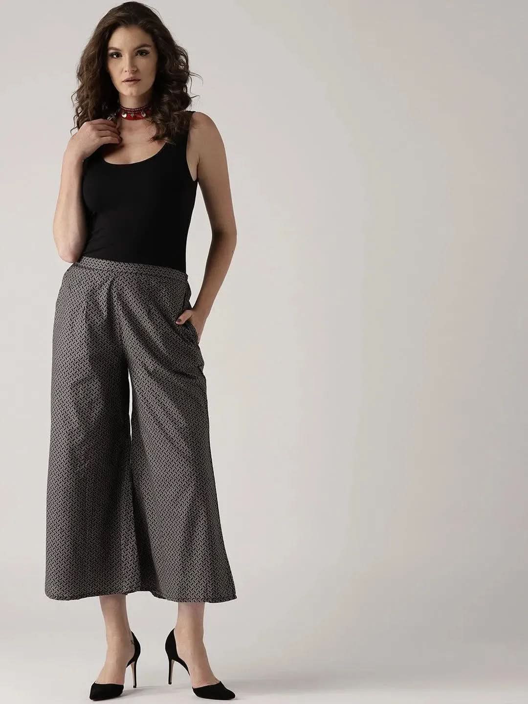 Grey Printed Cotton Palazzos - Libas