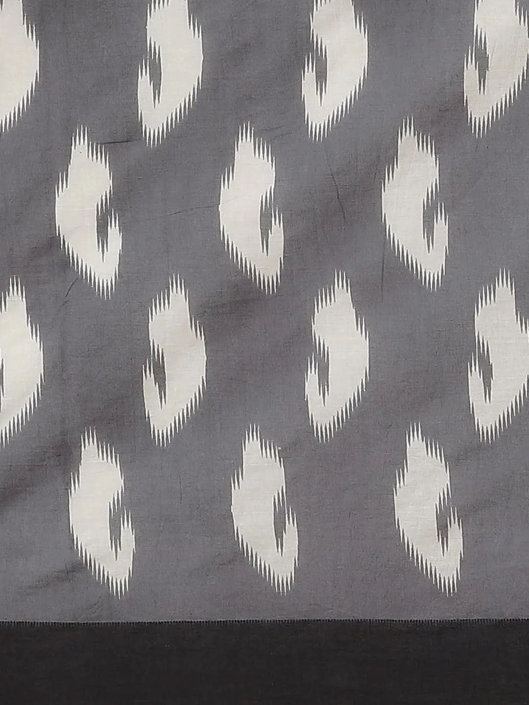 Grey Printed Cotton Saree - Libas