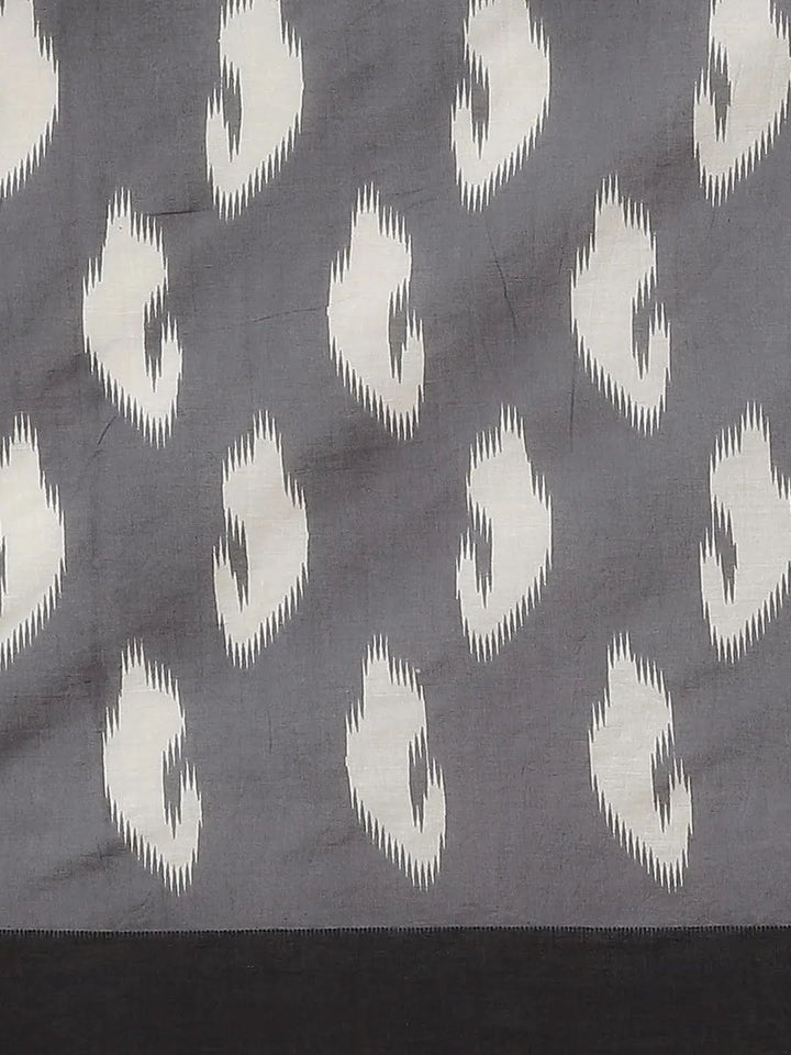 Grey Printed Cotton Saree - Libas