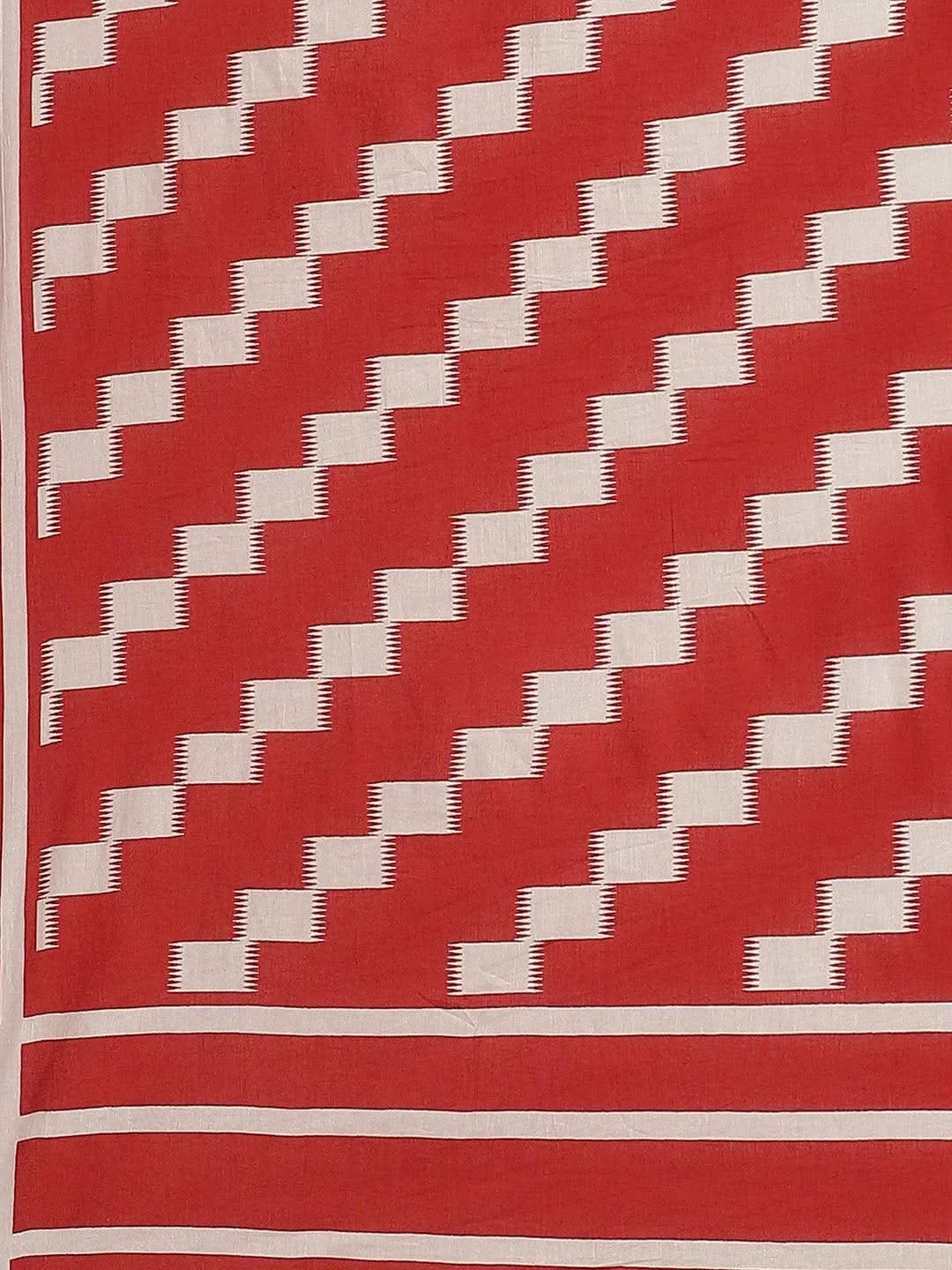 Grey Printed Cotton Saree - Libas