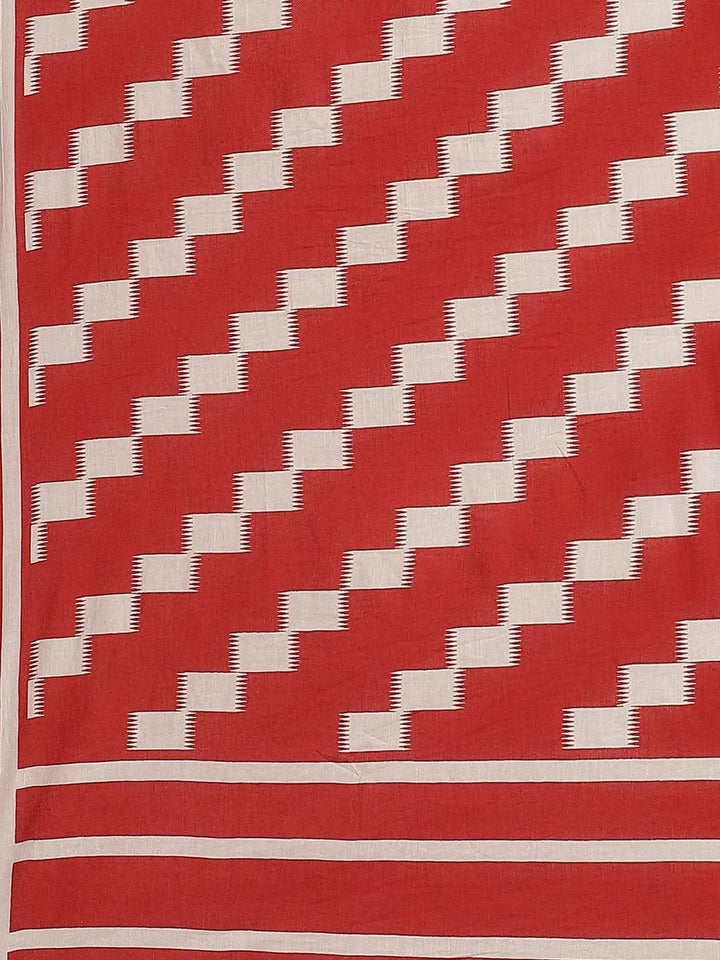 Grey Printed Cotton Saree - Libas