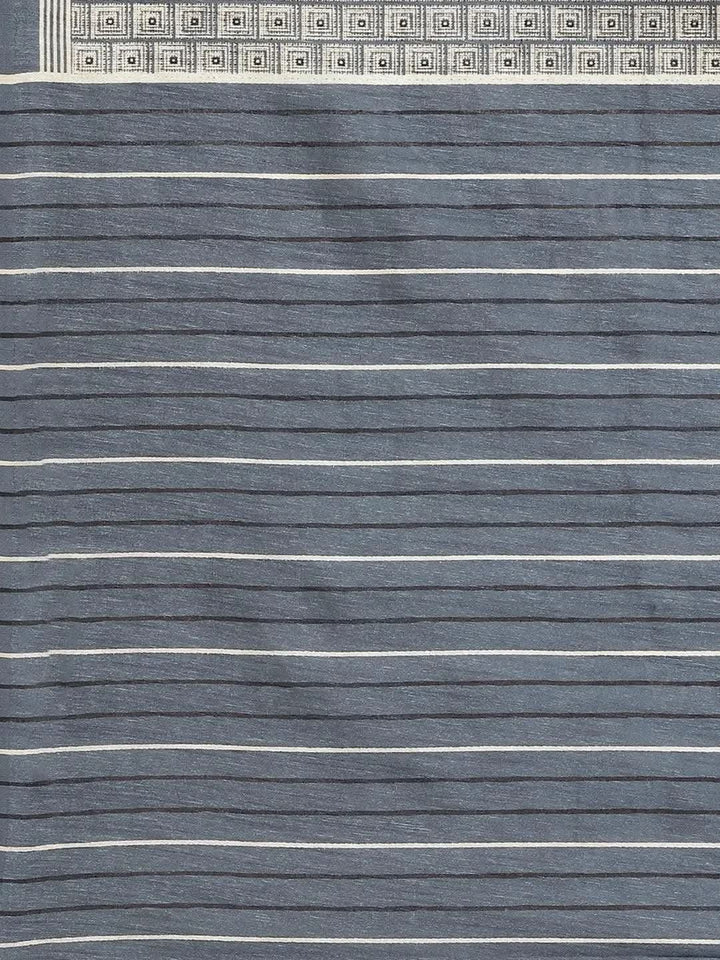 Grey Printed Cotton Silk Saree - Libas