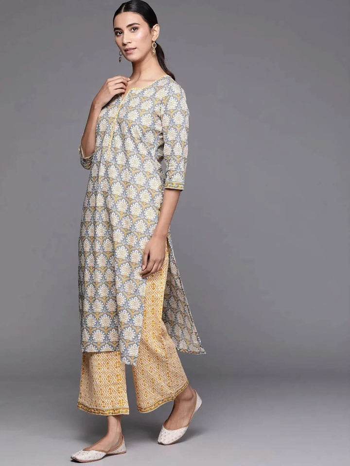 Grey Printed Cotton Suit Set - Libas