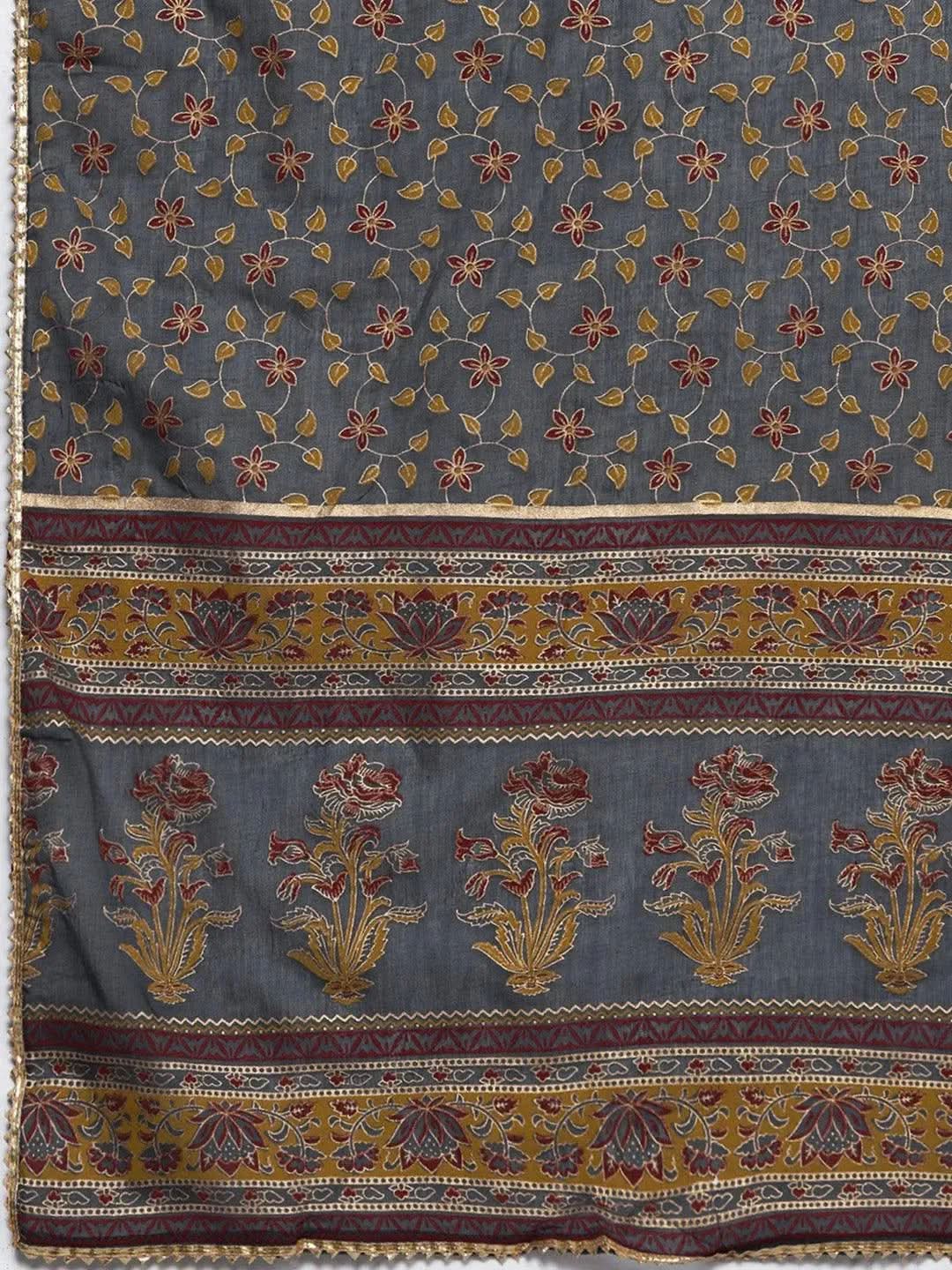 Grey Printed Cotton Straight Kurta With Palazzos & Dupatta
Grey Printed Cotton Straight Kurta With Palazzos & Dupatta