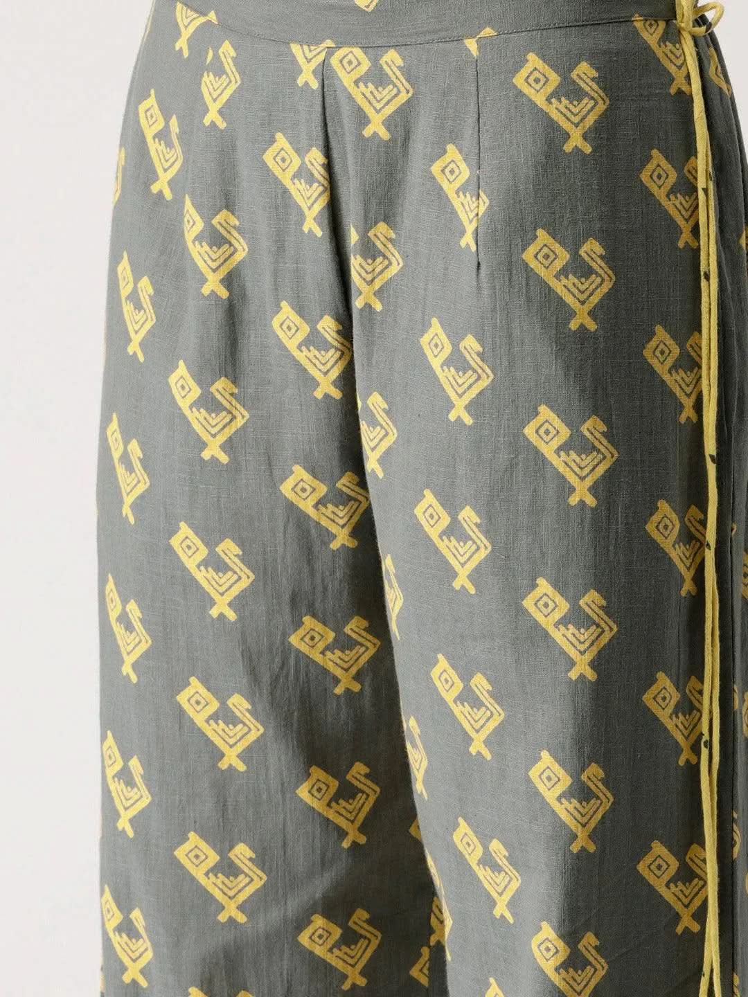 Grey Printed Cotton Kurta Set - Libas