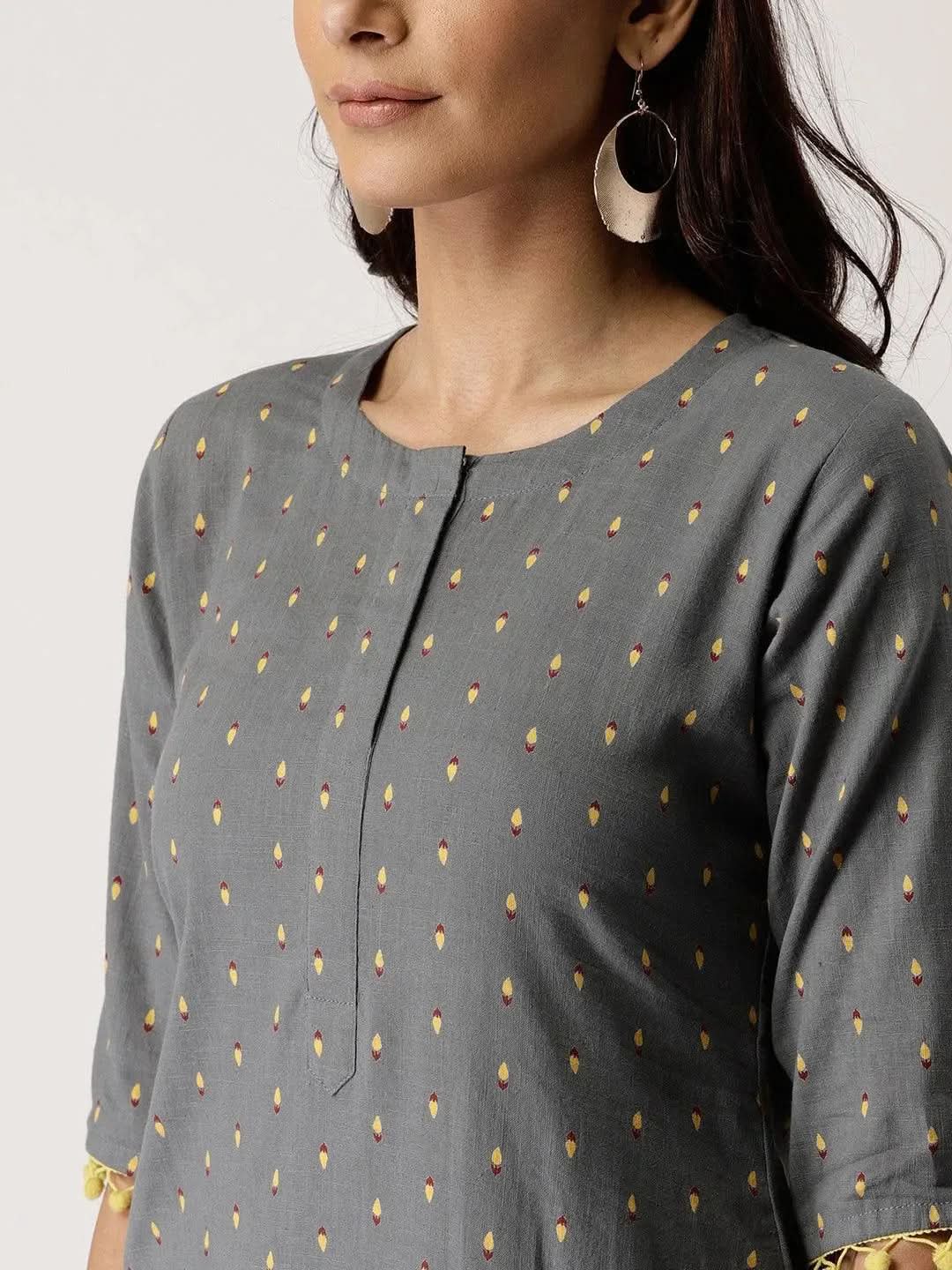 Grey Printed Cotton Kurta Set - Libas