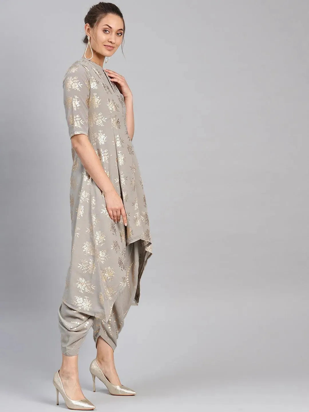 Grey Printed Georgette A-Line Kurta With Dhoti Pant
Grey Printed Georgette A-Line Kurta With Dhoti Pant