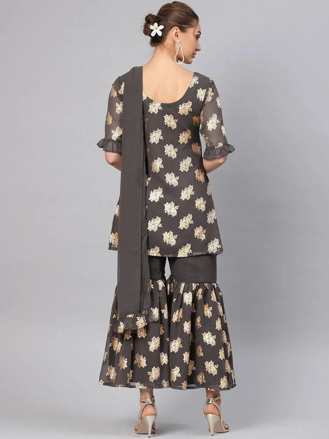 Grey Printed Georgette Suit Set - Libas