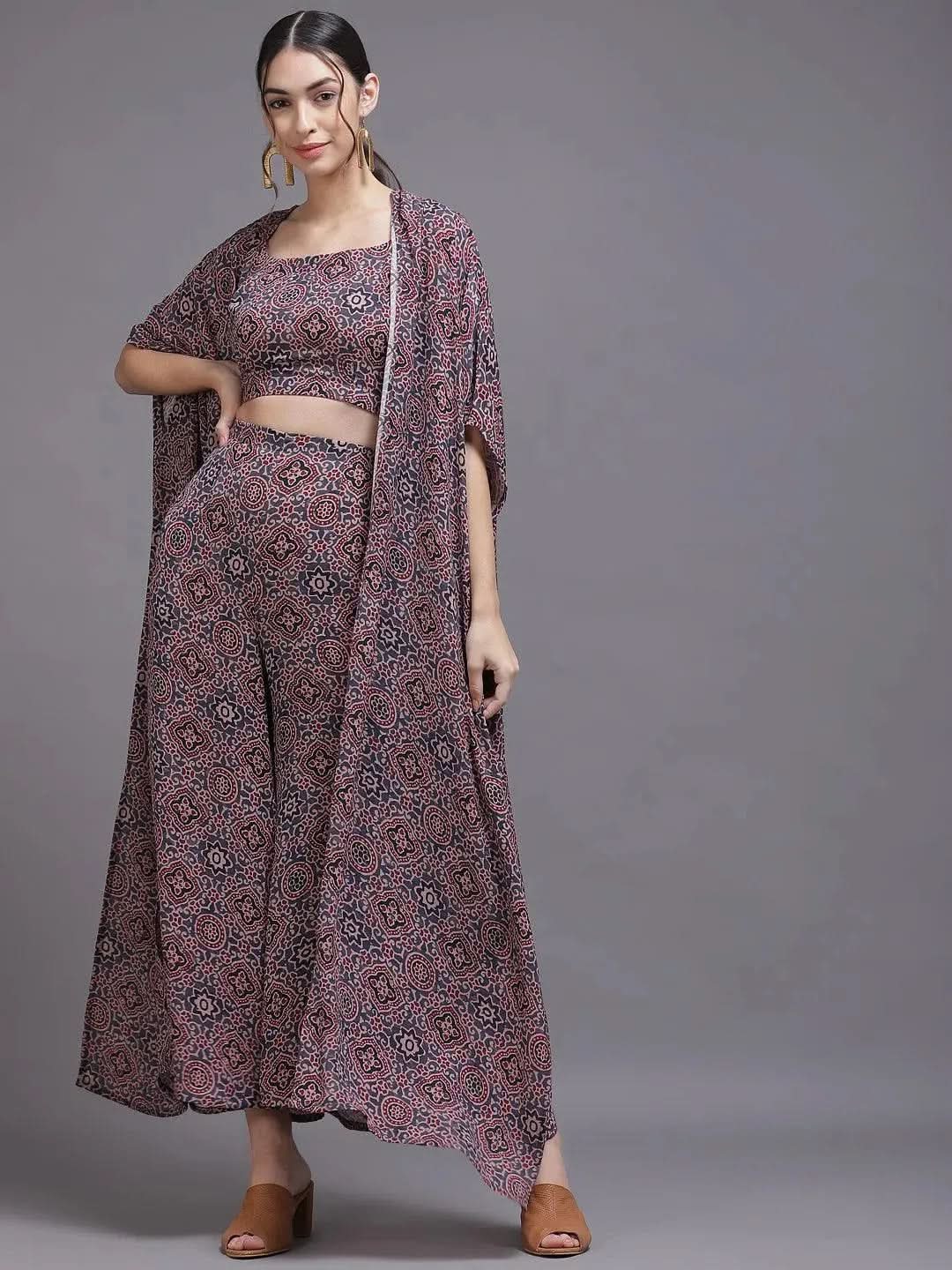 Grey Printed Georgette Co-Ords - Libas