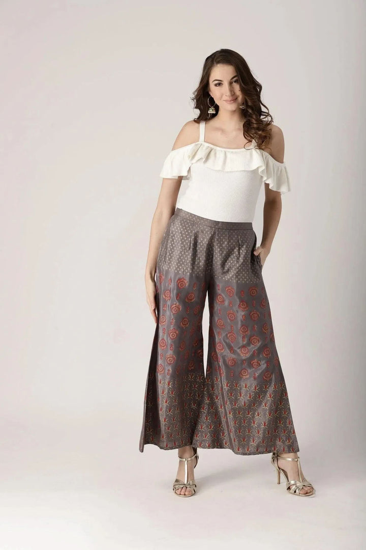 Grey Printed Polyester Palazzos - Libas