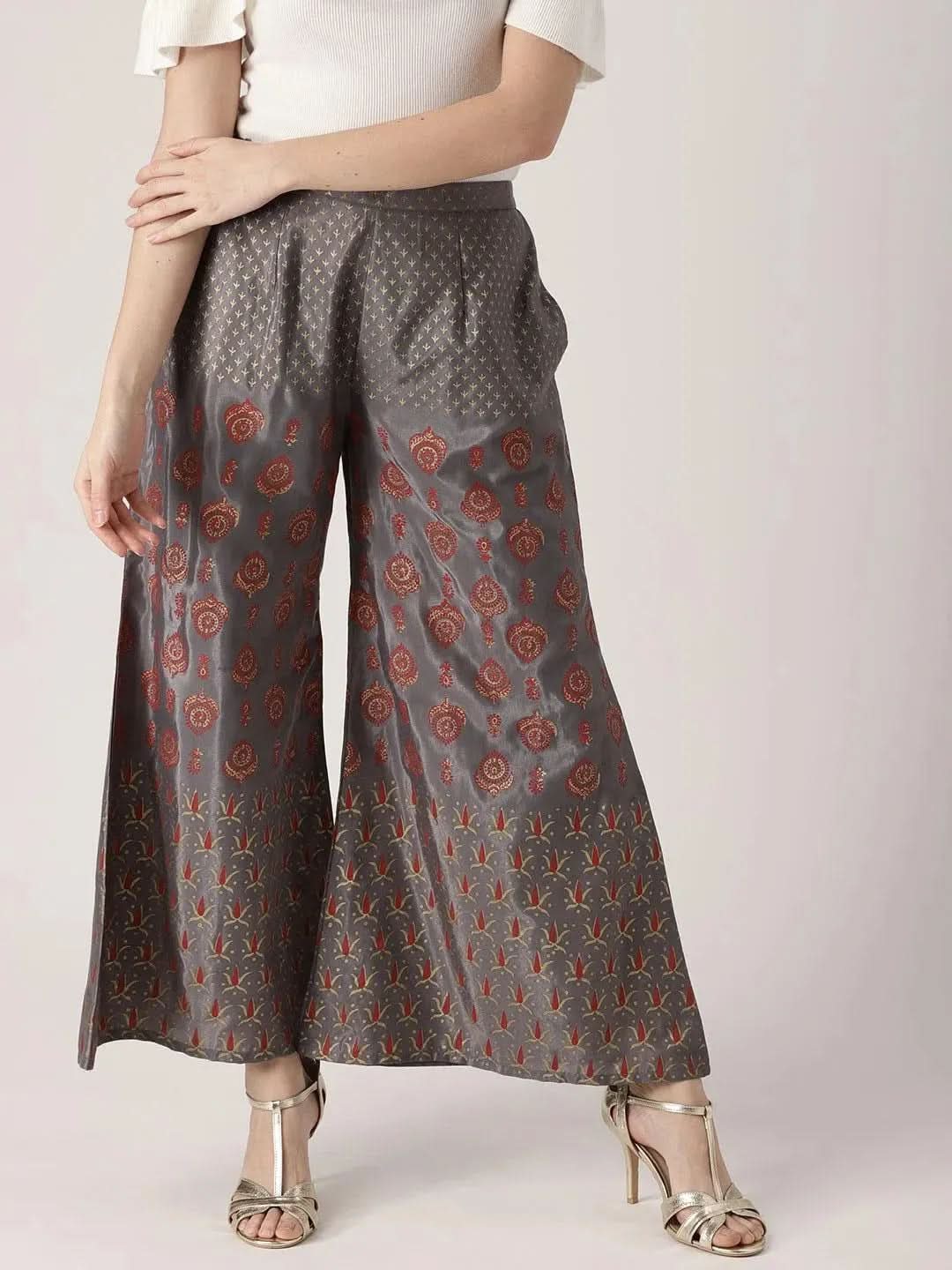 Grey Printed Polyester Palazzos - Libas