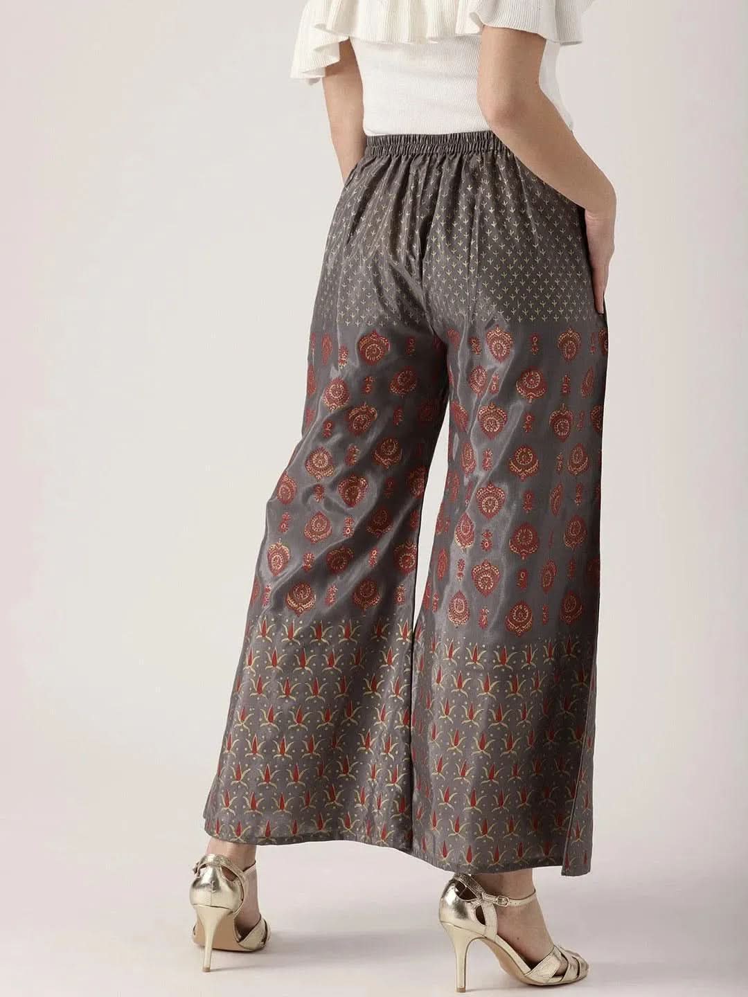 Grey Printed Polyester Palazzos - Libas