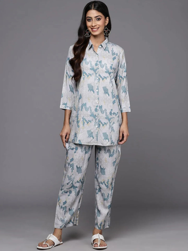 Grey Printed Rayon Co-Ords - Libas