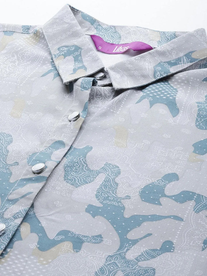 Grey Printed Rayon Co-Ords - Libas