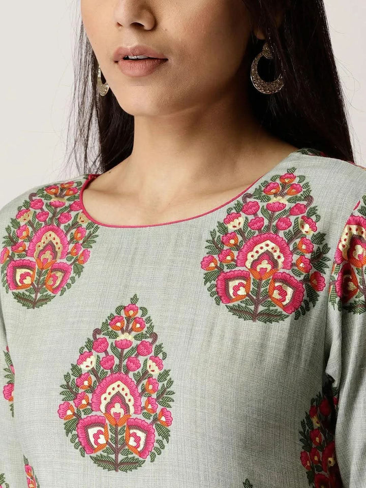 Grey Printed Rayon Dress - Libas