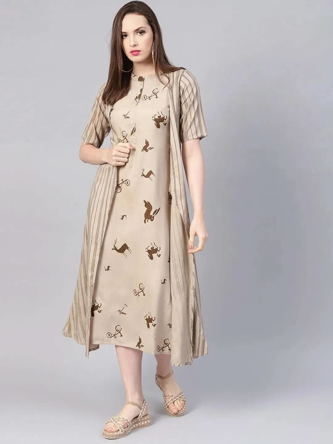 Grey Printed Rayon Dress With Jacket
Grey Printed Rayon Dress With Jacket