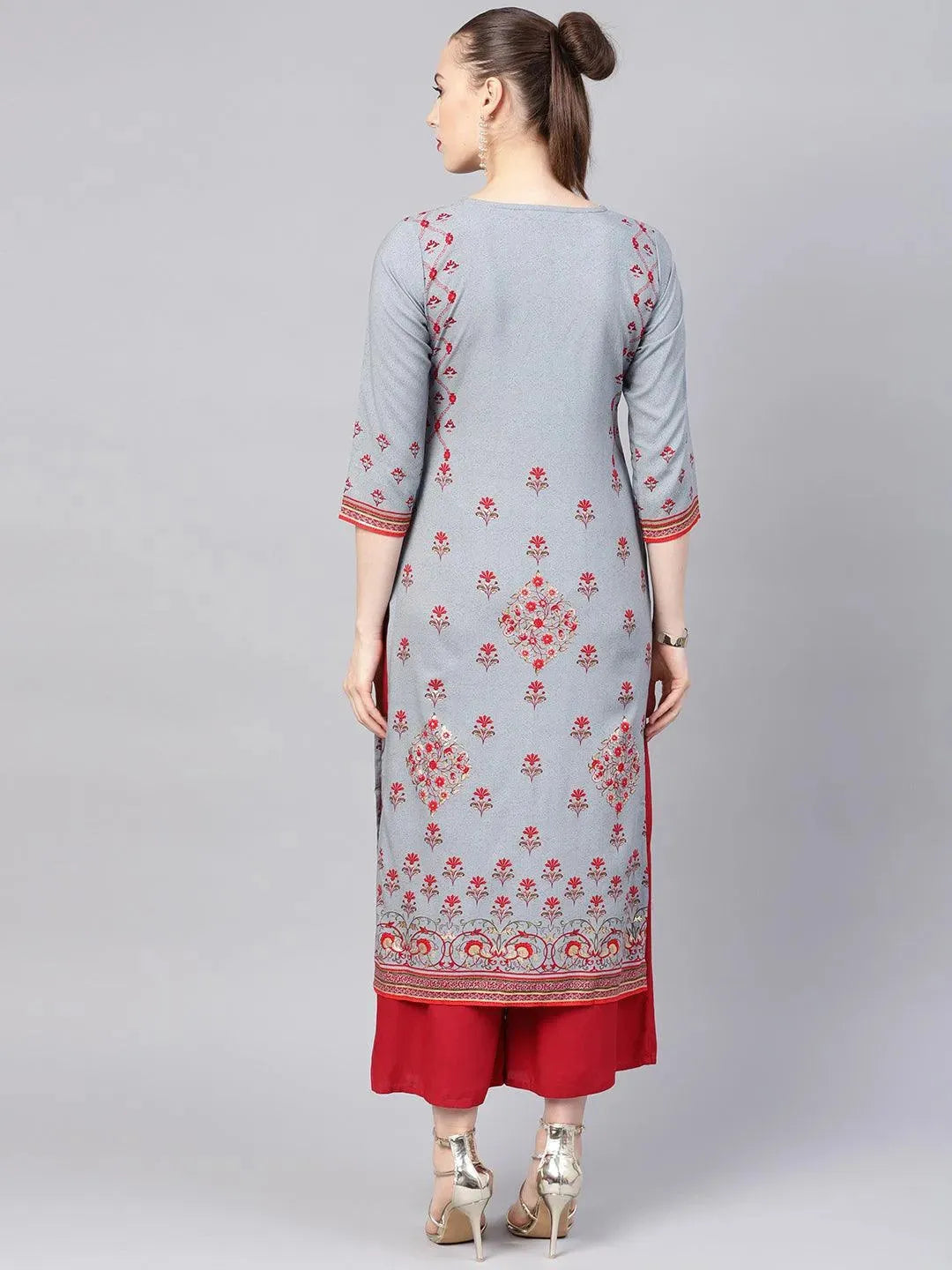 Grey Printed Rayon Kurta - Libas