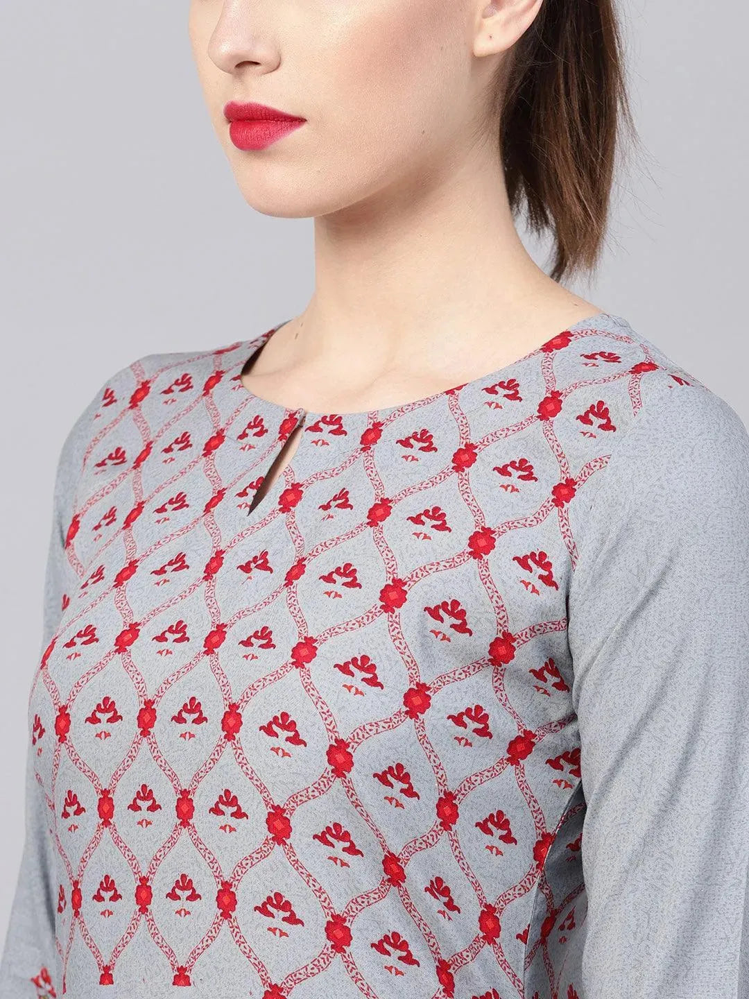 Grey Printed Rayon Kurta - Libas