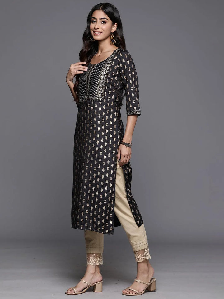 Grey Printed Rayon Straight Kurta - Libas
