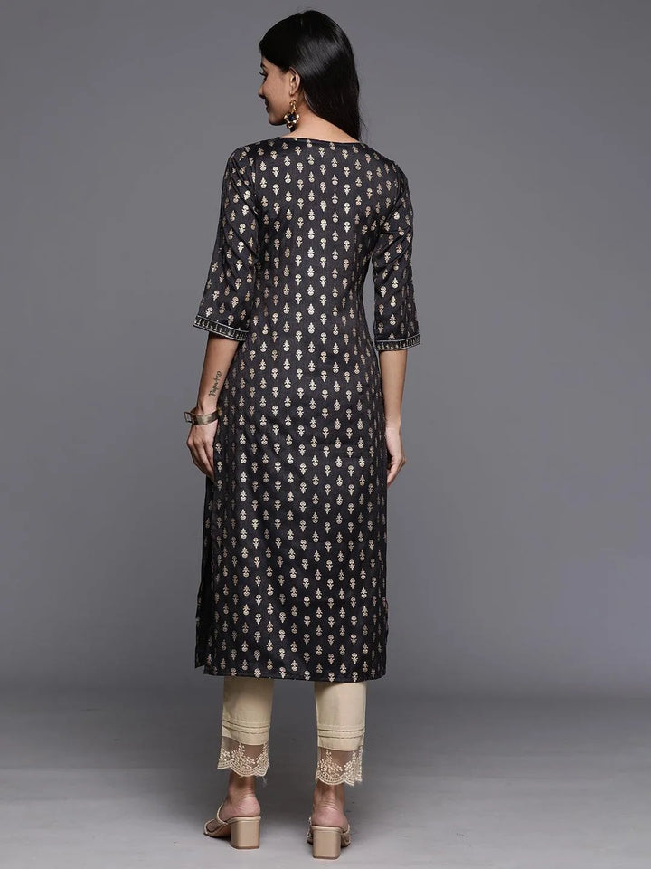 Grey Printed Rayon Straight Kurta - Libas