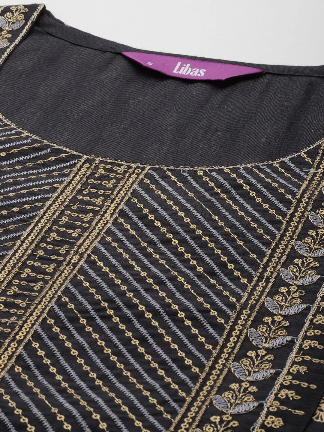 Grey Printed Rayon Straight Kurta - Libas