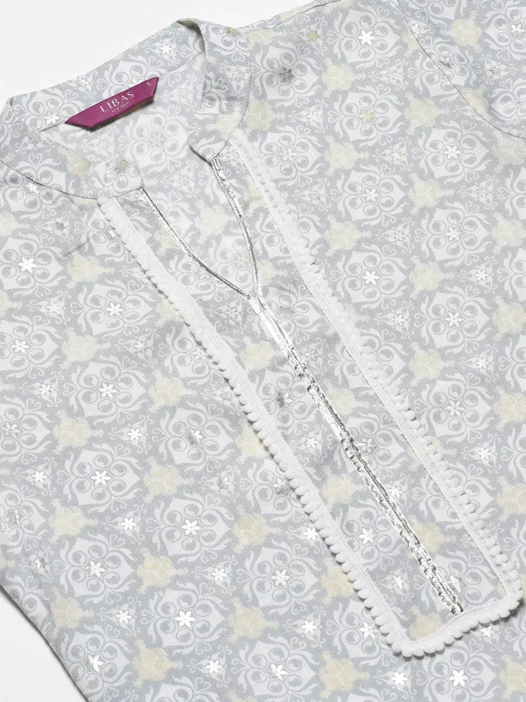 Grey Printed Rayon Straight Kurta With Palazzos
Grey Printed Rayon Straight Kurta With Palazzos