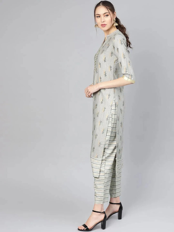 Grey Printed Rayon Kurta Set - Libas