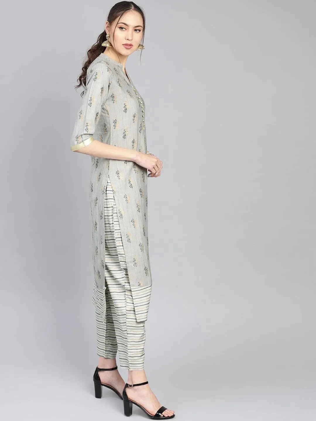 Grey Printed Rayon Kurta Set - Libas
