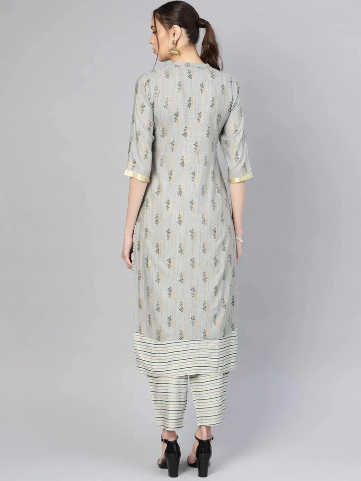 Grey Printed Rayon Kurta Set - Libas