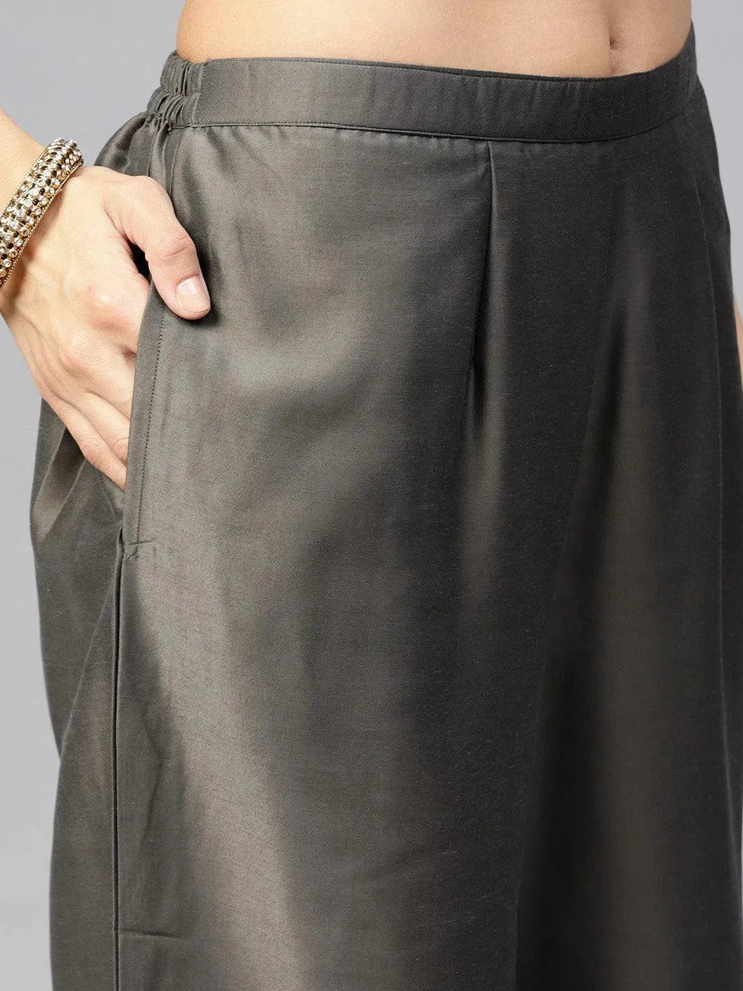 Grey Printed Silk Anarkali Kurta With Palazzos
Grey Printed Silk Anarkali Kurta With Palazzos