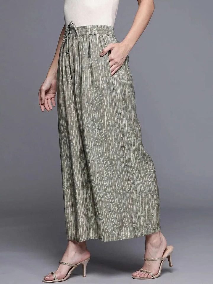 Grey Printed Silk Palazzos - Libas