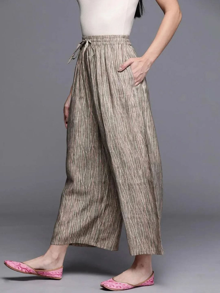 Grey Printed Silk Palazzos - Libas