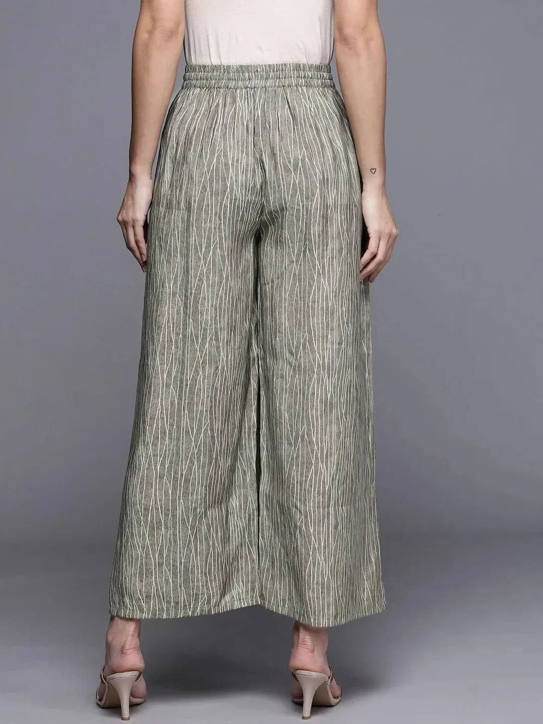 Grey Printed Silk Palazzos - Libas