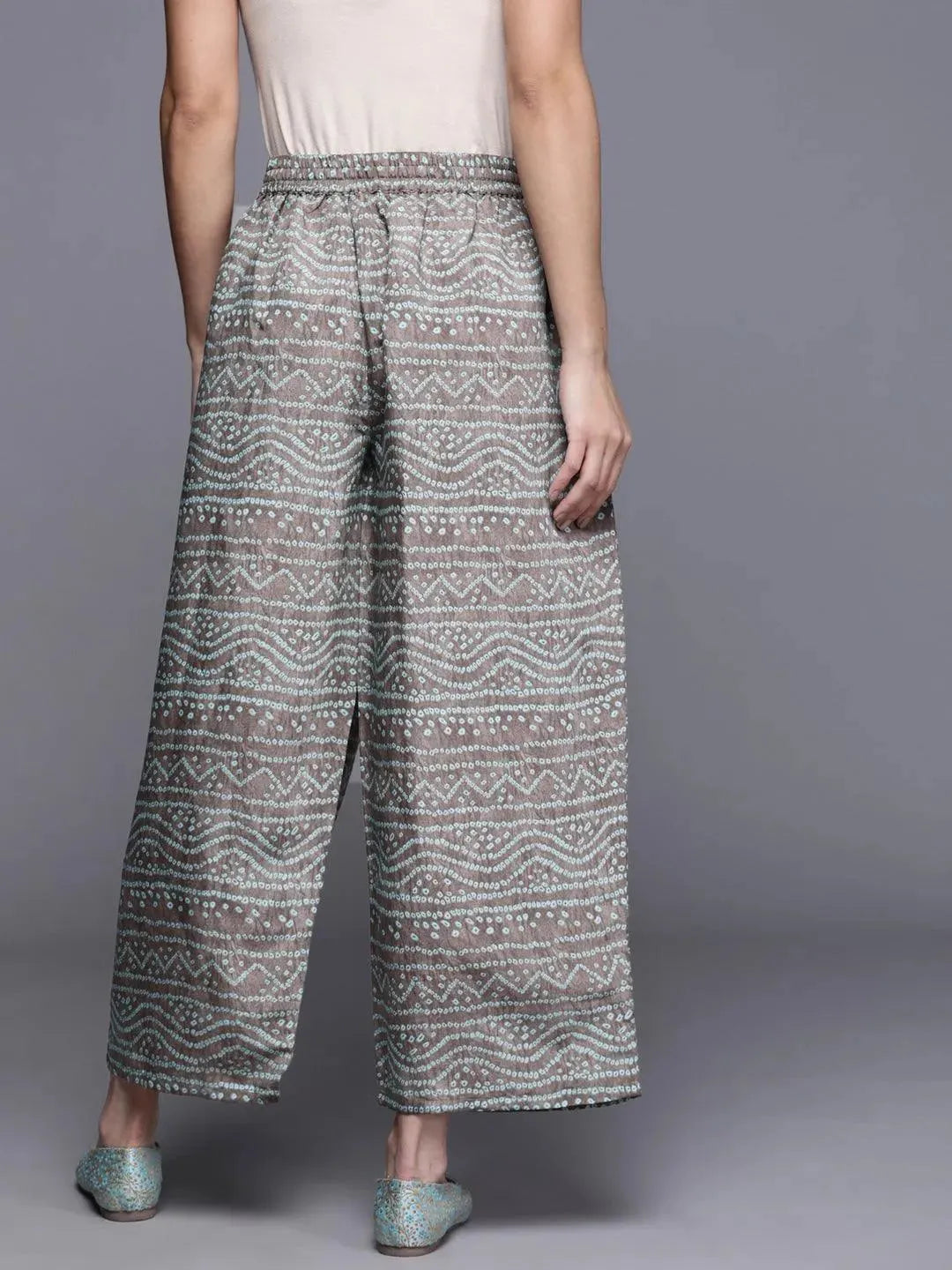 Grey Printed Silk Palazzos - Libas