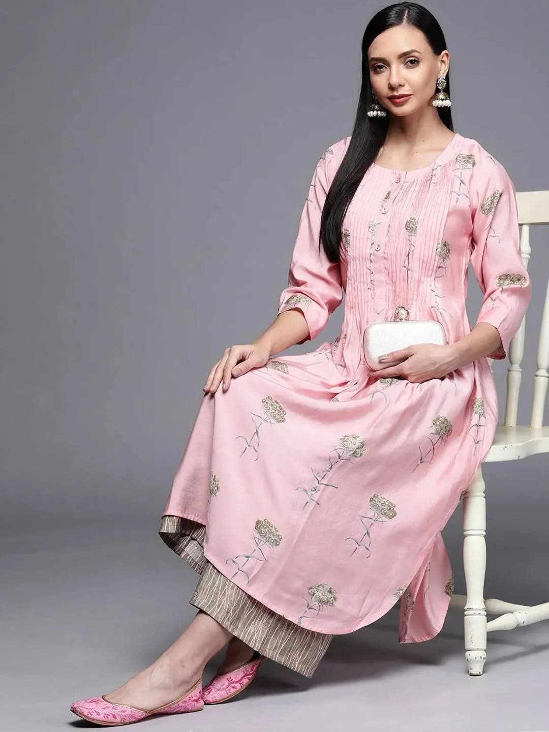 Grey Printed Silk Palazzos - Libas