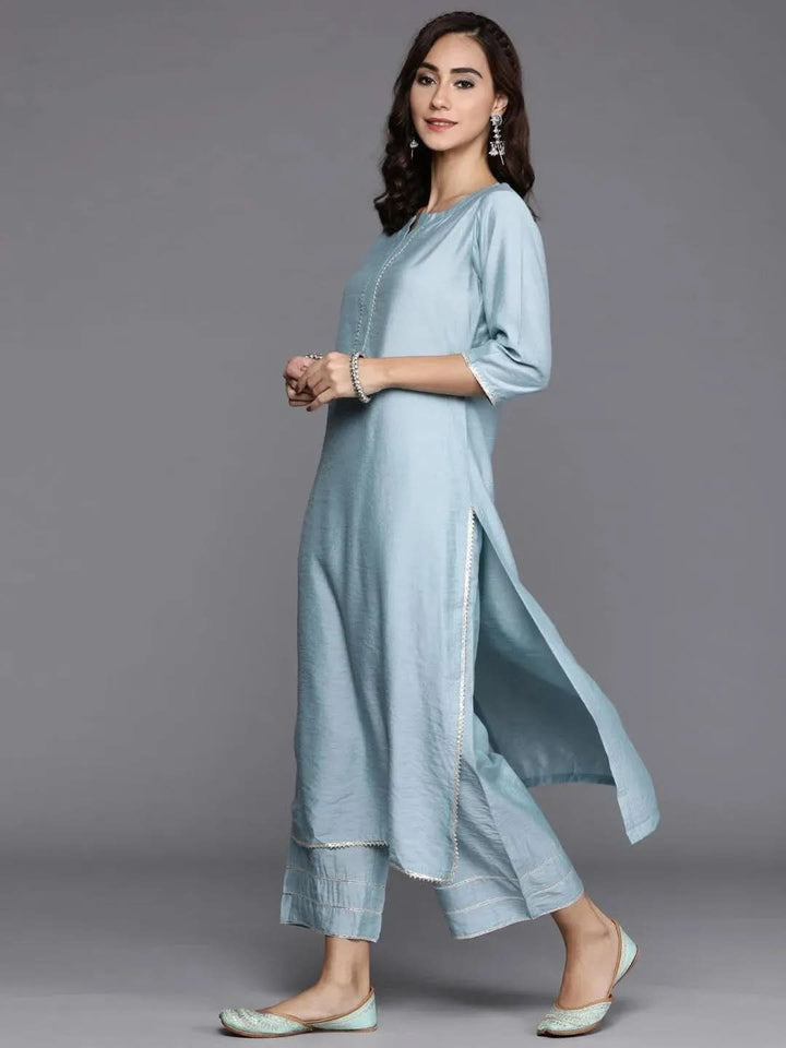 Grey Solid Chanderi Silk Suit Set - Libas