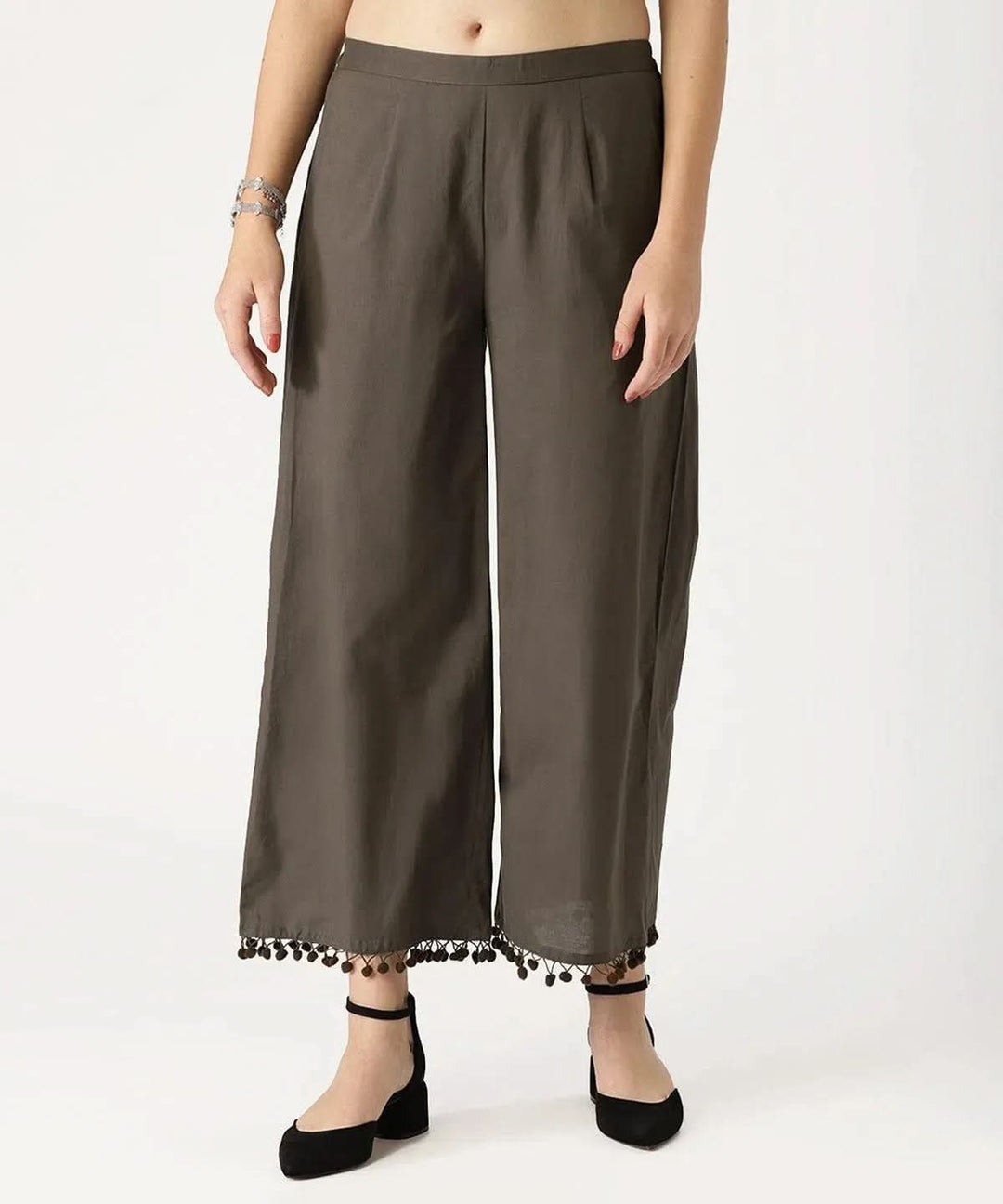 Grey Solid Cotton Palazzos - Libas