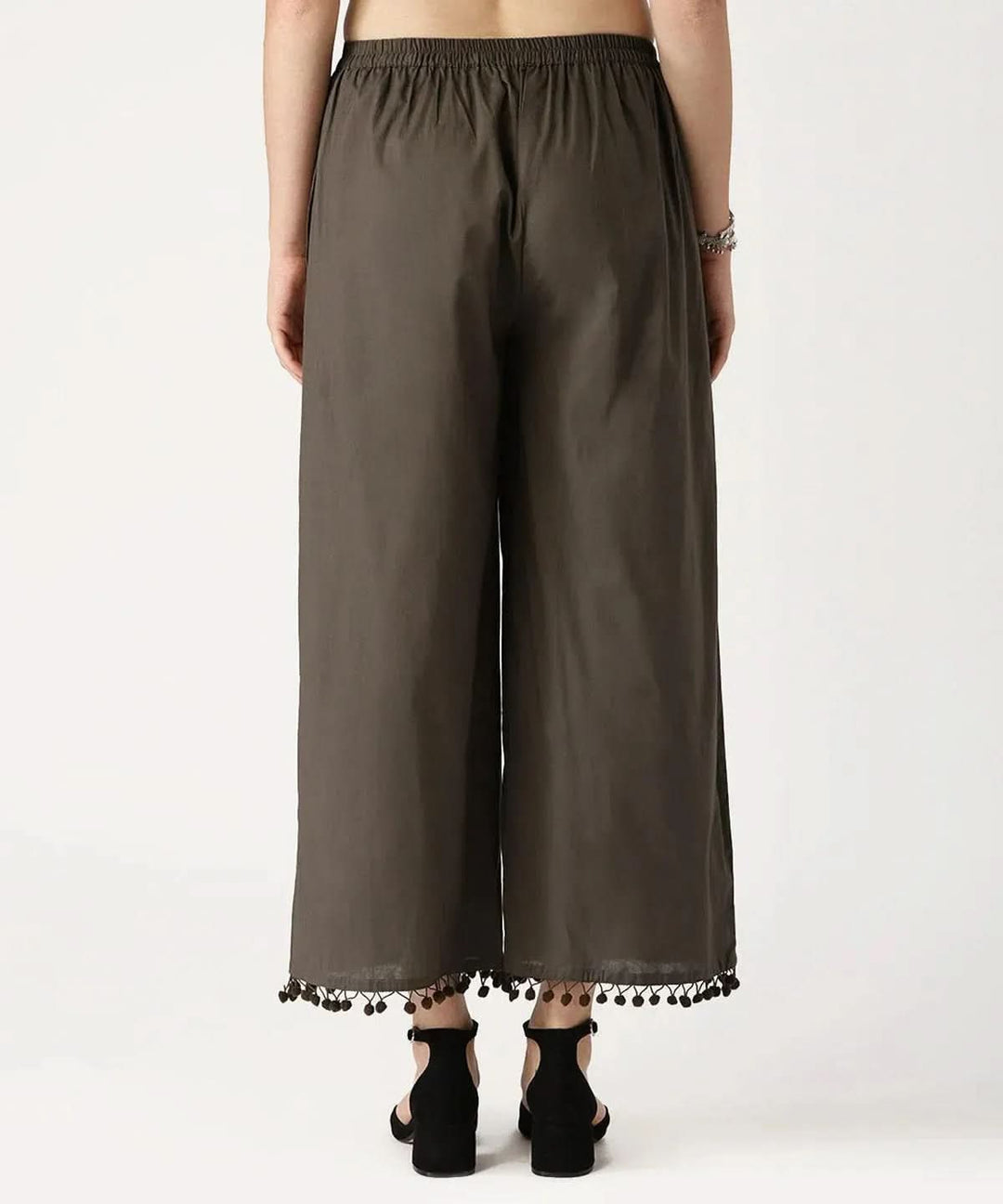 Grey Solid Cotton Palazzos - Libas