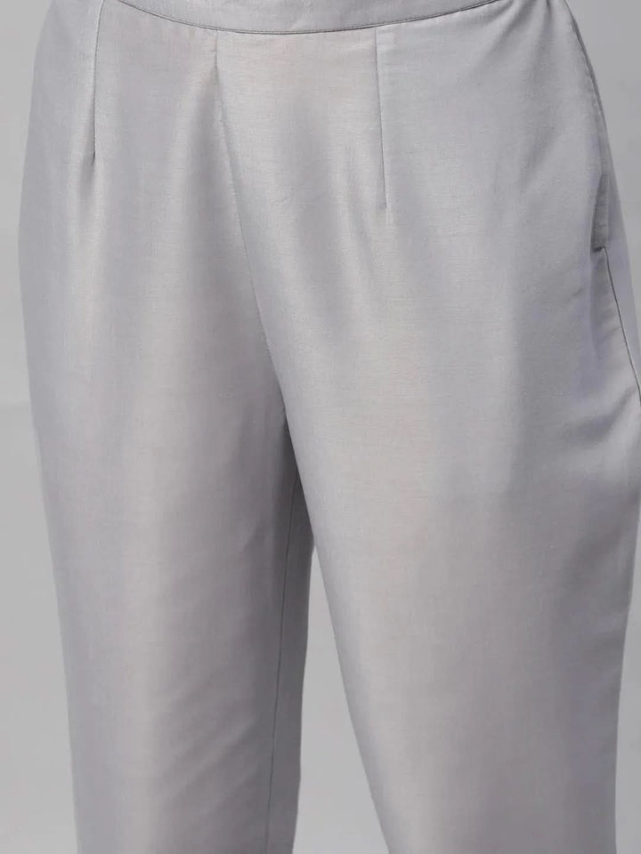 Grey Solid Crepe Trousers - Libas