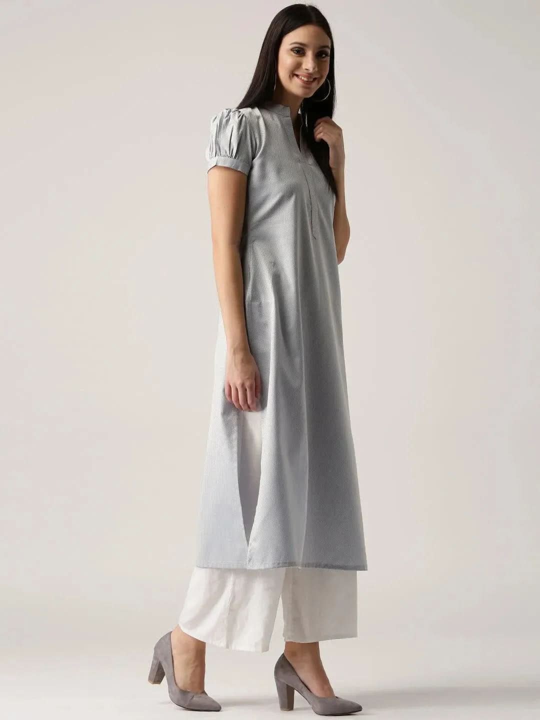 Grey Solid Polyester Kurta - Libas