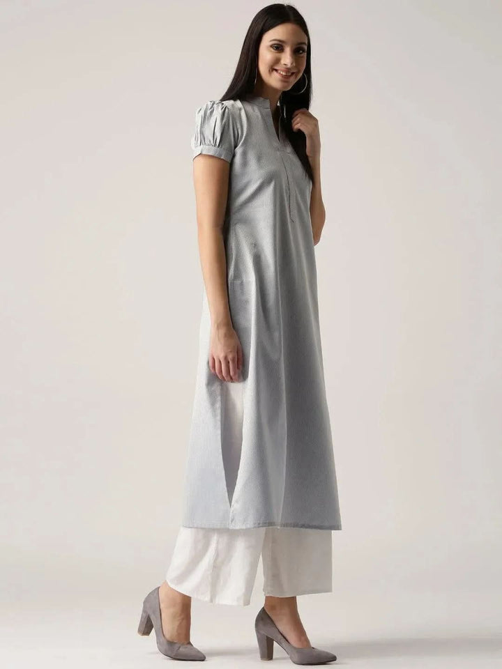 Grey Solid Polyester Kurta - Libas