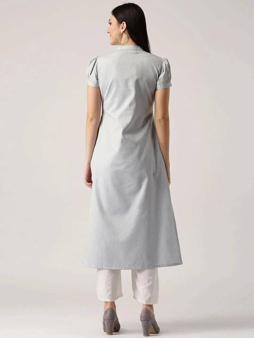 Grey Solid Polyester Kurta - Libas